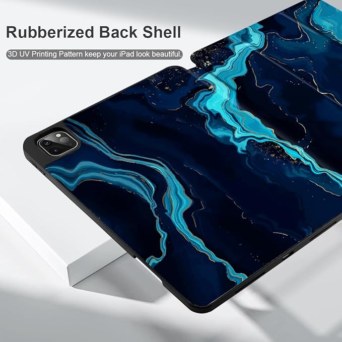 DONGKE Case for 2022/2021/2020/2018 iPad Pro 11 inch Gen 4/3/2/1 - Slim Protective Case - Built in Pencil Holder Support Charging - Trifold Stand & Sleep/Wake Cover - Blue Marble