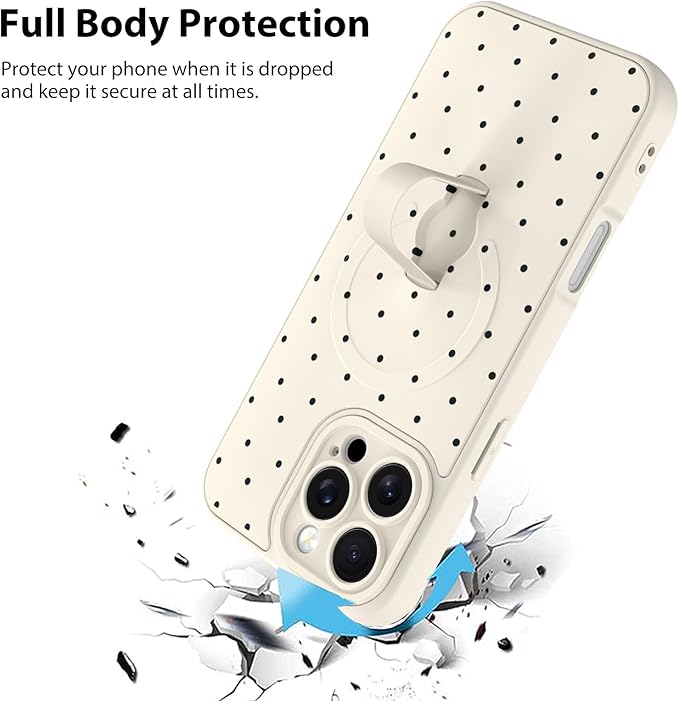 KANGHAR Compatible with iPhone 16 Pro Max Case, Support for MagSafe, Silicone Spot Cute Pattern, Wristband Kickstand Camera Protection Soft Slim Cover for Girls Women -White
