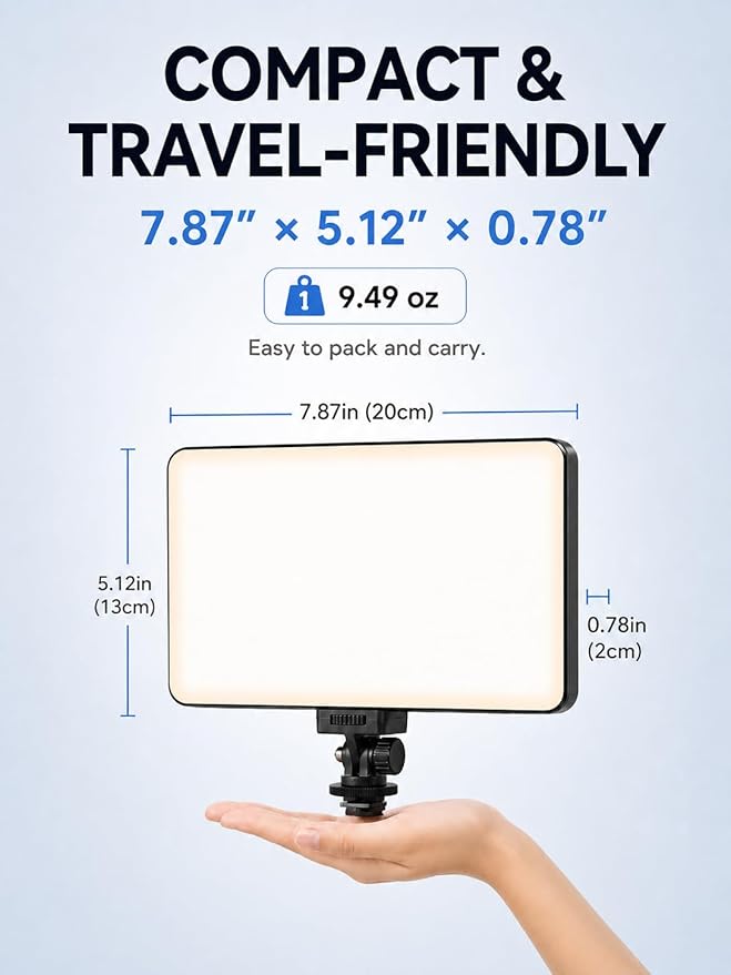LED Video Light Panel, Dimmable DSLR Camera Light for Pictures Photo Video Recording with 4000mAh Rechargeable Battery, Cold Shoe, 240pcs Lamp Beads, CRI>95 2700K-6500K for Photography Live Streaming