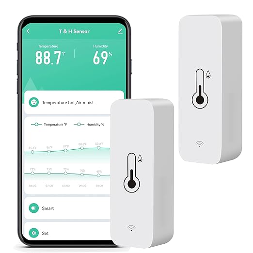 WiFi Humidity Temperature Monitor: Smart Hygrometer Thermometer for Remote Monitor and Alert, High Precision Indoor Thermometer with TUYA App, No Hub Required, Compatible with Alexa (2-Pack)