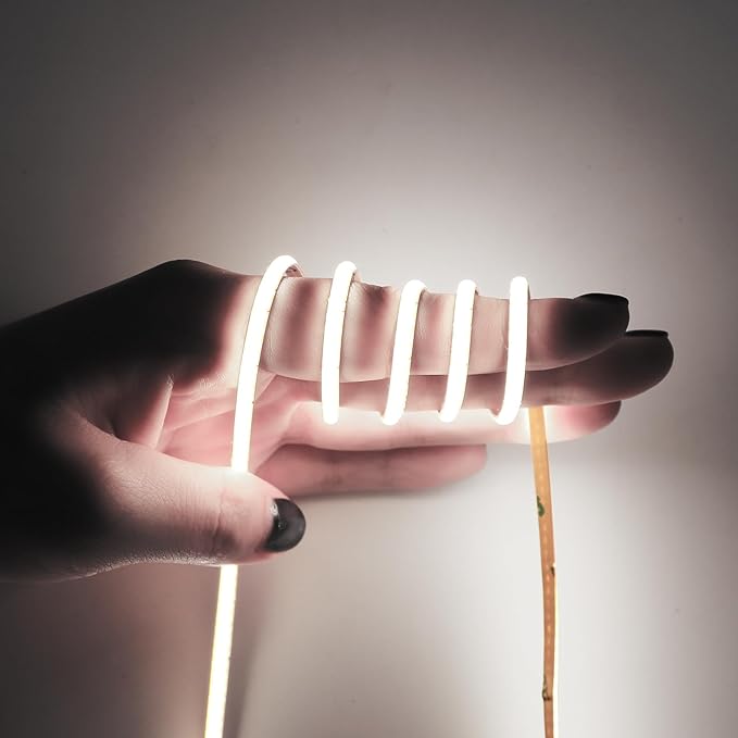 3mm COB Strip Light, DC 24V Cold White 16.4ft Flexible Cuttable Ultra-Thin LED Tape CRI>90 Uniform Dotless 400LEDs/M LED Light for Christmas Bedroom Home Kitchen Cabinet Decor (NO Power Supply)