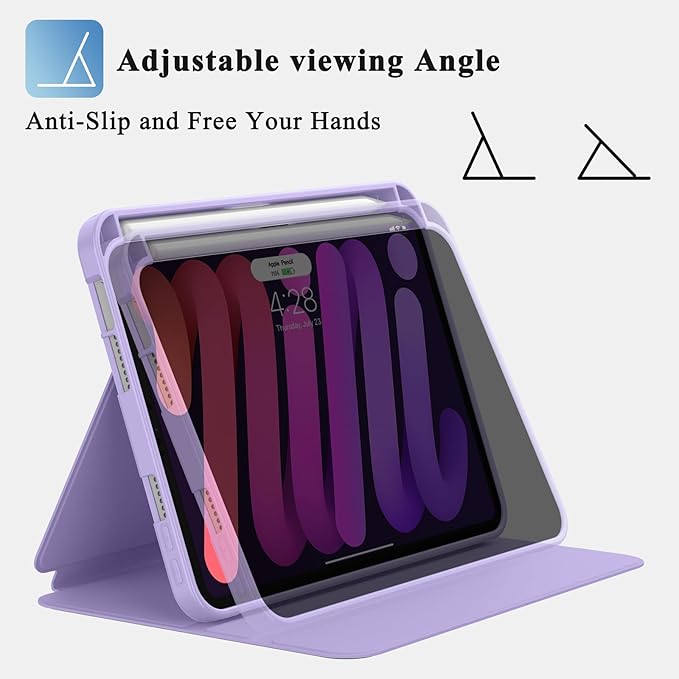 Supveco Case for iPad mini 7 (A17 Pro) 2024/iPad Mini 6 2021 8.3 Inch with Pencil Holder-[Auto Wake/Sleep],Slim Protective Case with Soft TPU Back Cover for iPad mini 7th/6th Generation-Lilac
