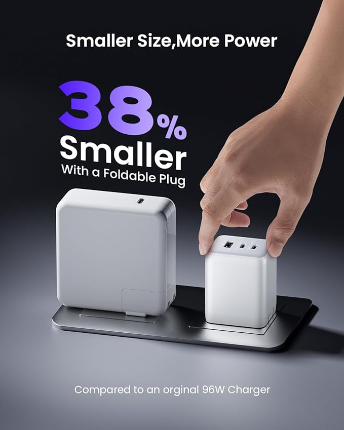 wegear 100W USB C Wall Charger, 3-Port PPS PD 3.0 Compact Foldable Wall Charger Block, Fast Power Adapter for MacBook Pro/Air, Dell XPS, iPad Pro, iPhone 17/16/15, Galaxy S25/S24, (White)