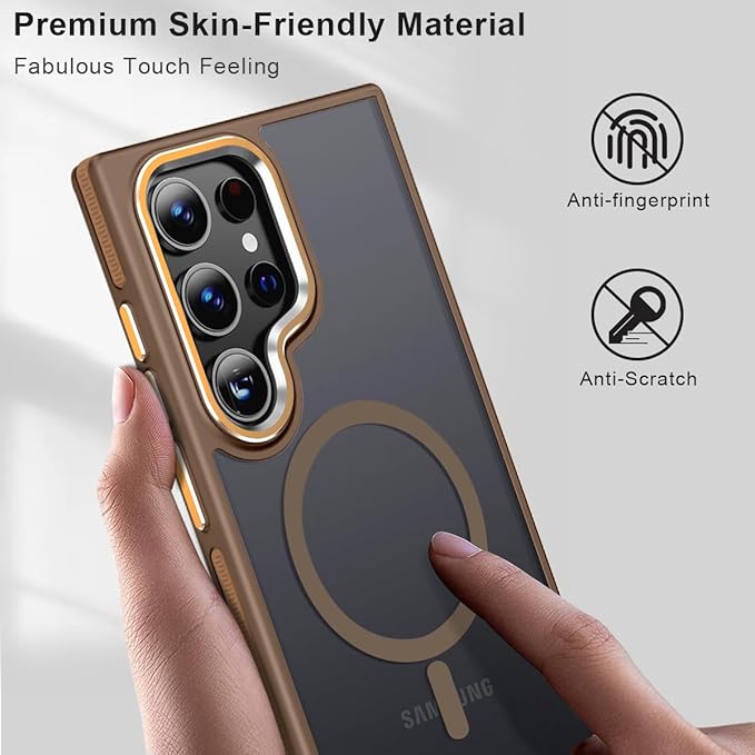 MALEWOLF Case for Samsung Galaxy S24 Ultra Compatible with Magsafe, Slim Matte S24 Ultra Phone Case [Enhanced Non-Slip Technology] [Drop Protection], Translucent Cover for Samsung S24 Ultra (Brown)