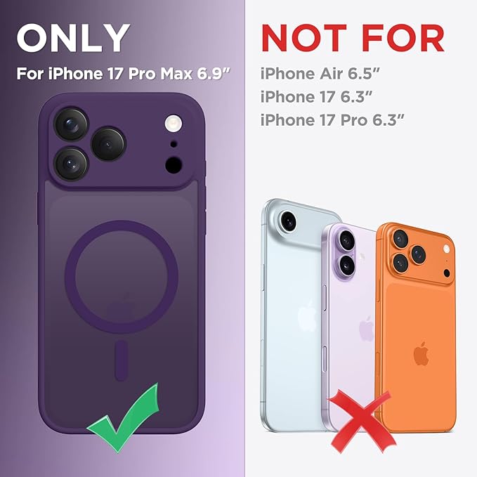 CAPRARO Magnetic for iPhone 17 Pro Max Case, Upgraded [Full Camera Protection] [Compatible with MagSafe] Protective Translucent Matte Women Girl Phone Case Cover, Deep Purple