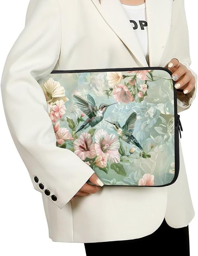Hummingbird Flower Laptop Sleeve - 12 inch Neoprene Case with Padded Compartment