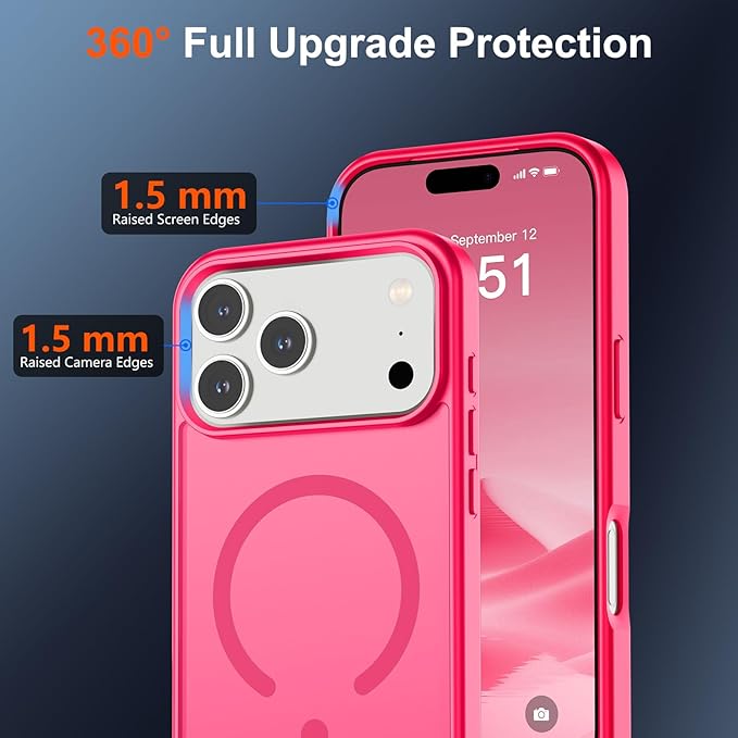 SUPFINE Magnetic for iPhone 17 Pro Case (Compatible with MagSafe)(Military Grade Drop Protection) Translucent Matte Shockproof with Anti-Fingerprint Phone Cover 2025,Hot Pink