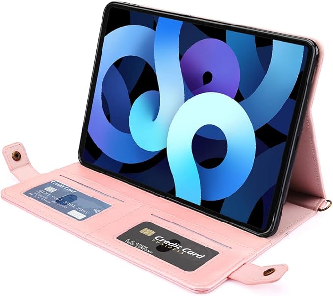 Handbag Case for iPad (A16) 11" 2025 & iPad 10th Gen 10.9", Techcircle Folio Stand PU Leather Crossbody Cover with Pencil Holder+Card Slots Wallet Case w/Shoulder Strap+Hand Strap, Rose Gold