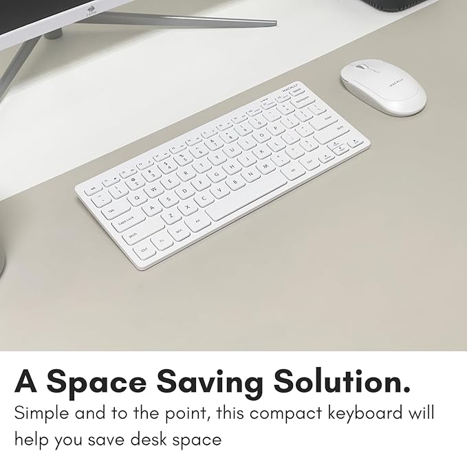 Macally Mini Compact Keyboard - Wireless Keyboards for Desktop PC, Surface, Chromebook, Notebook, Laptop Keyboard, Slim Key Board with 2.4G Wireless USB - Small Keyboard for Travel (White)