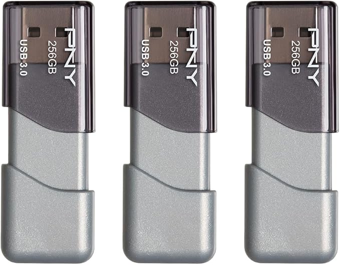 PNY 256GB Turbo Attaché 3 USB 3.0 Flash Drive 3-Pack – Grey, P-FD256X3TBOP-MP, 100MB/s, Light-Weight Durable - Data Storage and Transfer