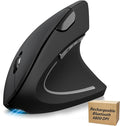 TECKNET Ergonomic Mouse Rechargeable Bluetooth - 4800 DPI Vertical Mice 6 Adjustable Levels, Wireless Optical Carpal Tunnel Mouse Right Hand, Multi Device for Laptop, PC, Computer, MacBook - Black