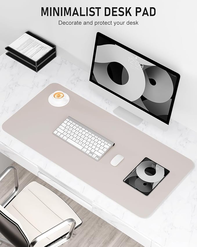 Desk Pad, 30" x 14" PU Leather Non-Slip Desk Mat Large Mouse Pad for Desktop, Waterproof Laptop Computer Writing Mat for Office, Home, Work, Gaming, Beige Gray