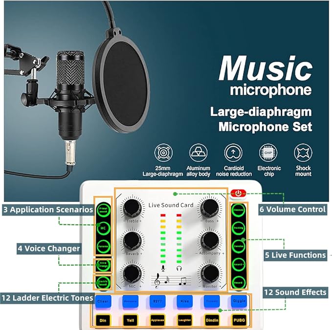 Podcast Equipment Bundle, BM-800 Podcast Microphone Bundle-Voice Changer with Mic Arm-Studio Condenser Microphone for Phone, PC, DJ, Perfect for Video Recording, Streaming Media, Gaming and Singing