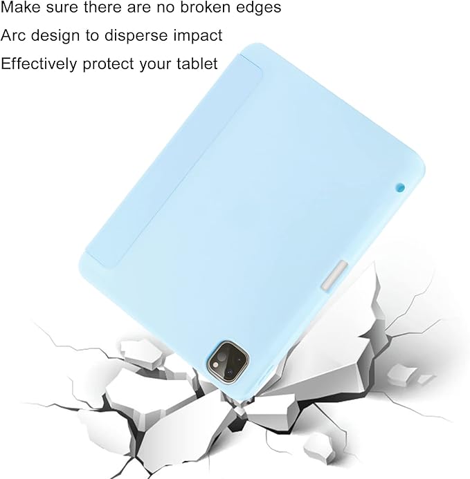 Case for iPad Pro 11 Inch 4th/3rd/2nd Generation 2022/2021/2020 with Pencil Holder [Support iPad 2nd Pencil Charging] Slim Trifold Stand Smart Protective Cover, Auto Wake/Sleep(Light Blue)