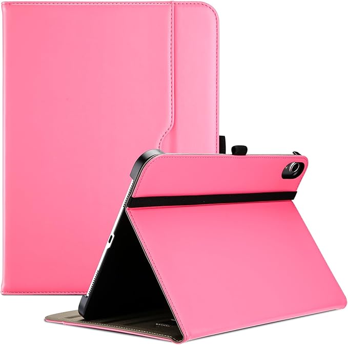 ProCase for iPad A16 11th Generation 11 Inch 2025/iPad 10th Generation Case 10.9 Inch 2022, iPad 11/10 PU Leather Case Business Stand Cover Smart Folio with Hand Strap Front Pocket Pen Loop -Pink