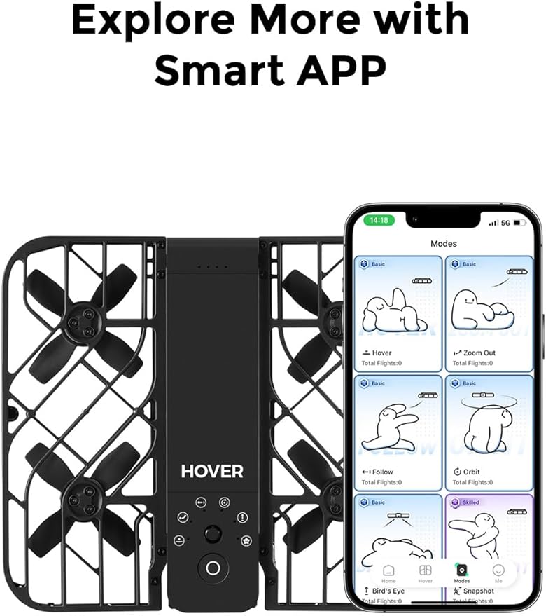 HOVERAir X1 Drone with Camera, Self-Flying Camera Drone with Follow Me Mode, Foldable Mini Drone with HDR Video Capture, Palm Takeoff, Intelligent Flight Paths, Hands-Free Control Black (Standard)