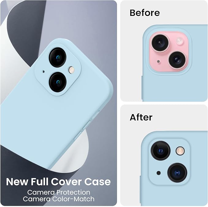 FireNova Designed for iPhone 15 Case, Silicone Upgraded [Camera Protection] Phone Case, Soft Anti-Scratch Microfiber Lining Inside, 6.1 inch, Sky Blue