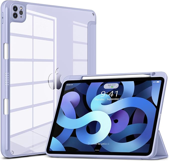 VIKESI for iPad Pro 11 Inch 4th/3rd/2nd/1st Generation Case, iPad Air 11-inch / 5th / 4th Generation Case with Clear Back,Pencil Holder,Auto Sleep/Wake,Camera Protection,Blue Purple