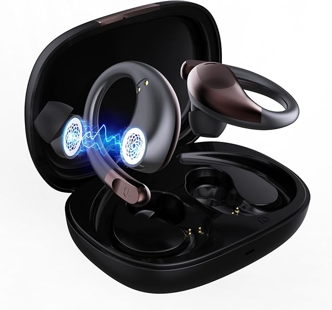 Vitog Wireless Bluetooth 6.0 Earhooks Earbuds, Sport Noise Cancelling Over Ear Waterproof Headphones Wireless Workout Running Open-Ear/in-Ear Earphones with Long Battery Life (Black)