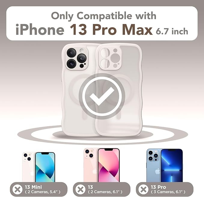 CAPRARO Cute for iPhone 13 Pro Max Case, Compatible with MagSafe, [Curly Wave Edge] [Full Camera Protection] [14 FT Drop Protection] Magnetic Phone Case for 13 Pro Max 6.7 Inch, Stone