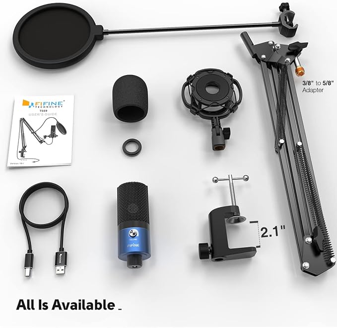 FIFINE USB Recording PC Microphone Kit, Computer Condenser Cardioid Mic on Mac Windows PS4/PS5, for Streaming, Podcasting, Gaming, Video, Home Use, with Gain Knob, Arm Stand-T669 Blue
