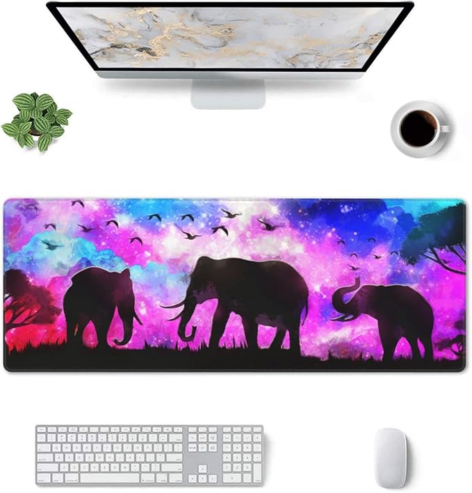 Abstract Elephant Forest Landscape Mouse Pad Extended Large Gaming Mouse Pad XL Oversized Desk Pad Stitched Edges Non-Slip Mat 31.5 X 11.8 Inch