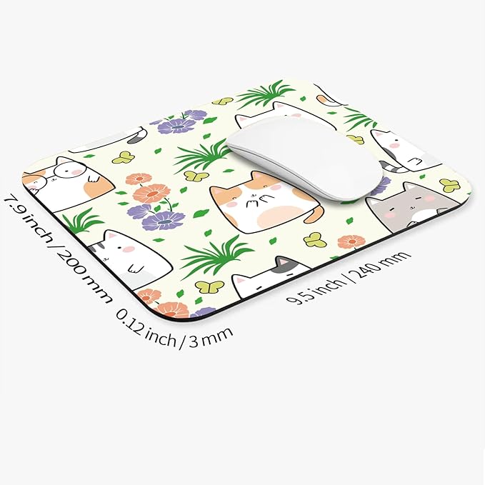 Square Mouse Pad Cute Cat, Personalized Premium-Textured Custom Mouse Mat Design, Washable Mousepad Cloth, Non-Slip Rubber Base Computer Mouse Pads for Wireless Mouse