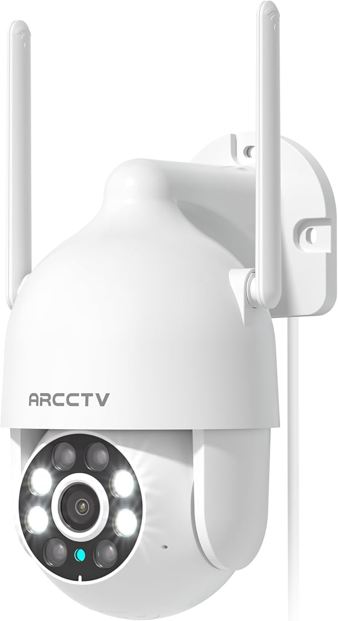 ARCCTV 2K Security Camera Outdoor, 2.4G/5G WiFi 24/7 Recording Security Camera, 360° PTZ Auto Tracking, Motion Tracking, Full Color Night Vision, Waterproof