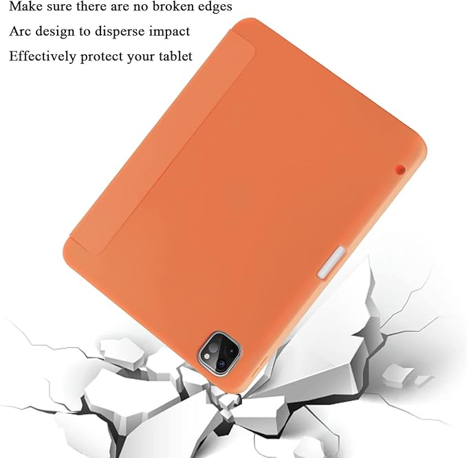 Case for iPad Pro 11 Inch 4th/3rd/2nd Generation 2022/2021/2020 with Pencil Holder [Support iPad 2nd Pencil Charging] Slim Trifold Stand Smart Protective Cover, Auto Wake/Sleep(Orange)