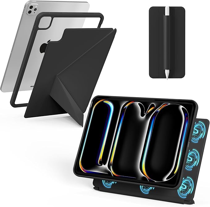 for iPad Pro 13 Inch Case (M5/M4) 2025/2024, Detachable Powerful Magnetic Attachment, Multiple Folding Stand, Slim Rebound Protection Cover, Auto Sleep/Wake, Black