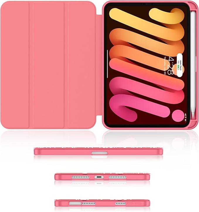Soke Case for iPad mini 7(A17 Pro) 2024/iPad Mini 6 2021 8.3 inch with Pencil Holder-[Pencil Charging + Auto Wake/Sleep], Soft TPU Back Cover for iPad mini 7th/6th Generation(Book Watermelon)