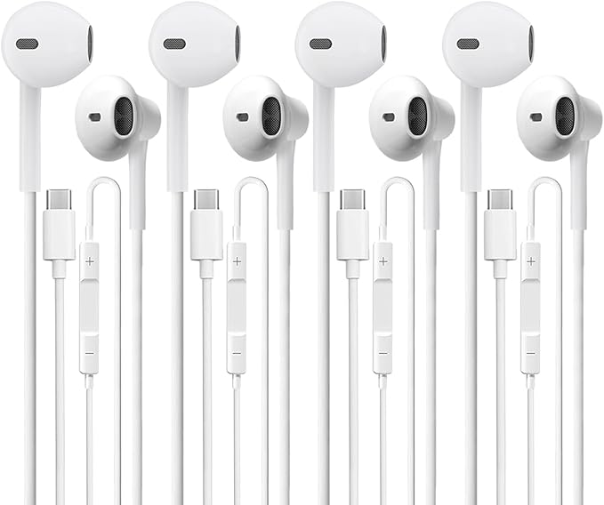USB C Headphones 4 Pack，USB Type C Earbuds HiFi Stereo USB C Wired Earphones with Microphone Volume Control Compatible with Samsung Galaxy S23 S22 S21 Google Pixel 6 5 4XL/iPad Pro