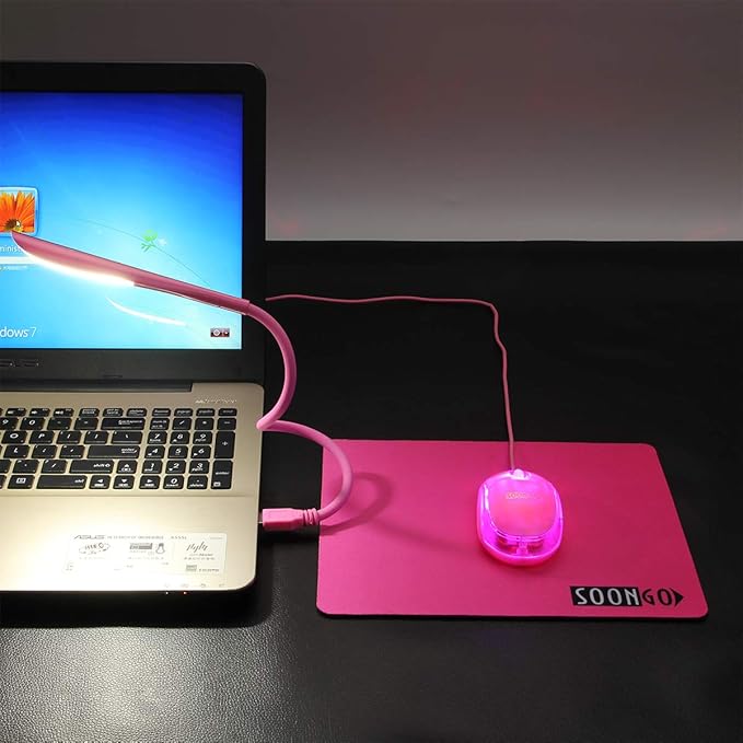 Pink Mouse and Pad USB LED Light 3 in 1 Gift Comb Kids Mouse for Laptop Home Office Travel by SOONGO