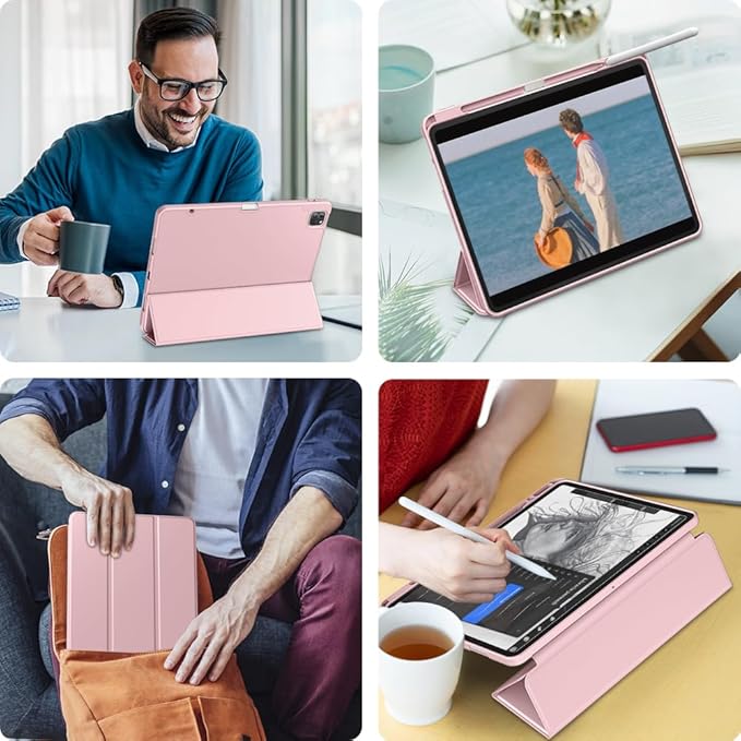 DTTO for iPad Air 13 Inch Case M4/M3/M2 2026/2025/2024, iPad Pro 12.9 Inch Case (6th/5th/4th/3rd Gen), Smart Slim Trifold Stand Soft Cover with Pencil Holder, Rose Gold