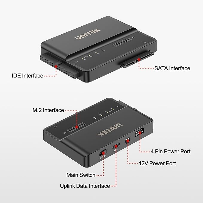 Unitek M.2 NVME SATA IDE Enclosure 3 in 1 Tool-Free Portable 10Gbps PCIe3.1a M.2 SATA3.1 IDE100 External Adapter USB 3.2 Hard Drive Reader for 2230/2242/2260/2280 NVME 2.5" /3.5" SATA SSD 3.5" IDE