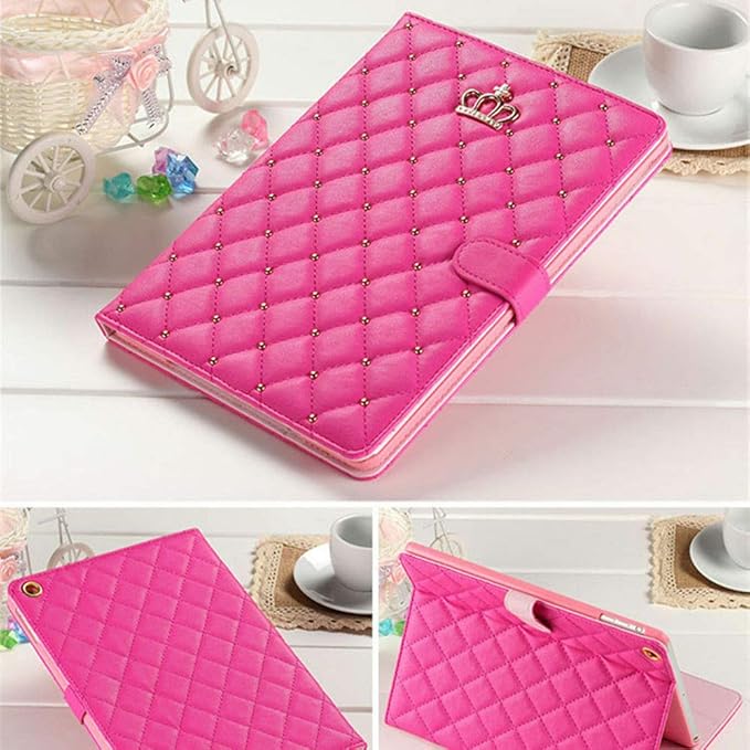 Changjia for iPad Air (3rd Gen) 10.5 2019/iPad Pro 10.5 2017 Case,Cute Crown Bling Rhinestone PU Leather Elegant Smart Auto Sleep/Wake Stand Shockproof Protective Case for Apple iPad 10.5Inch,Hot Pink