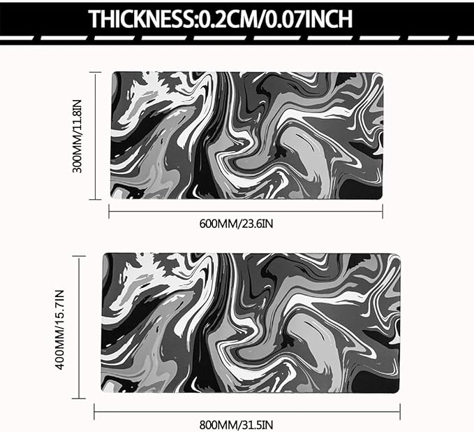 Rcege Large Mouse Pad for Desk - Gaming Mouse Pad with Stitched Edges, Anti-Slip Base for Keyboard and Mouse(Abstract Black, 23.6L x 11.8W inches)