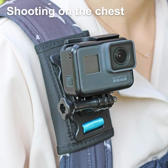 Backpack Shoulder Strap Mount Camera with Adjustable Shoulder Pad and 360 Degree Rotating Base, Bag Belt Holder Clip Compatible with GoPro Hero 13/12/11/9/8, DJI Action 6/5 Pro/4, AKASO and More