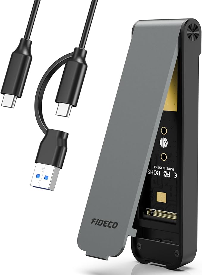 FIDECO M.2 NVMe SSD Enclosure, M.2 NVMe to USB Adapter, USB 3.2 Gen 2 (10Gbps) SSD Reader for M & M+B Key, Sandwich Style Design, Tool-Free Installation, Support UASP and Trim (Grey)