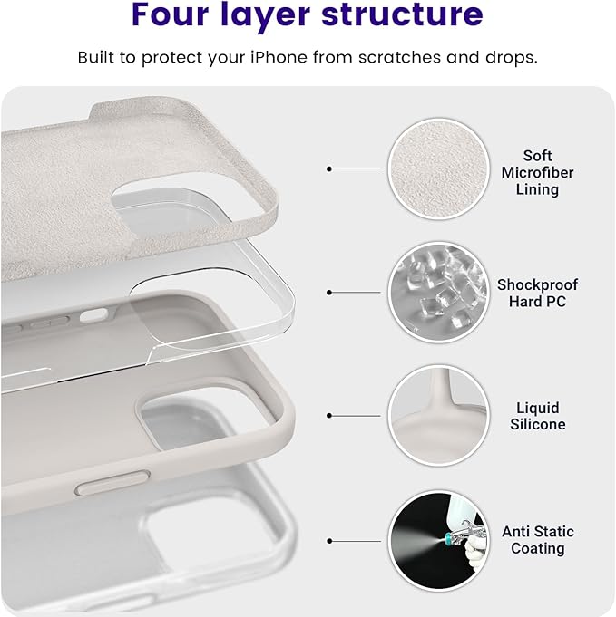 OTOFLY Compatible with iPhone 15 Case, Silicone Shockproof Slim Thin Phone Case for iPhone 15 (6.1 inch),(Stone)