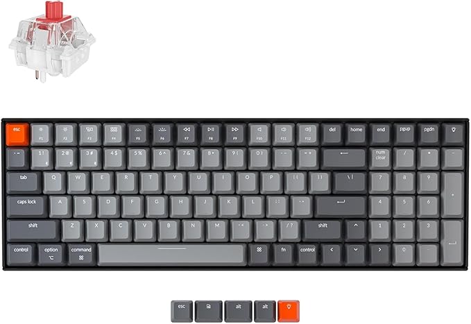 Keychron K4 96% Layout 100 Keys Wireless Bluetooth 5.1/Wired USB Mechanical Gaming Keyboard with Keychron Super Red Switch White LED Backlight N-Key Rollover for Mac Windows PC-Version 2