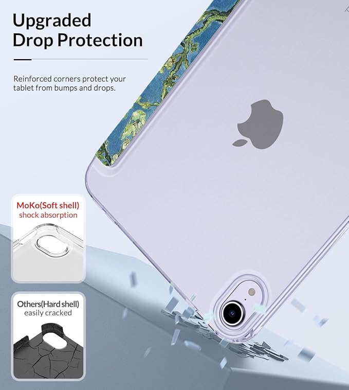 MoKo Case Fit New iPad mini 7 (A17 Pro) 2024, iPad mini 6th Generation Case 2021 (8.3-inch), iPad mini 6 Case, Soft TPU Translucent Frosted Back Cover Case for iPad mini 7th, Apricot Blossom