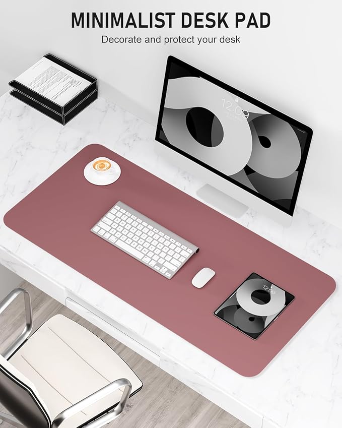 Desk Pad, 23.6" x 13.8" PU Leather Non-Slip Desk Mat Large Mouse Pad for Desktop, Waterproof Laptop Computer Writing Mat for Office, Home, Work, Gaming, Deep Red