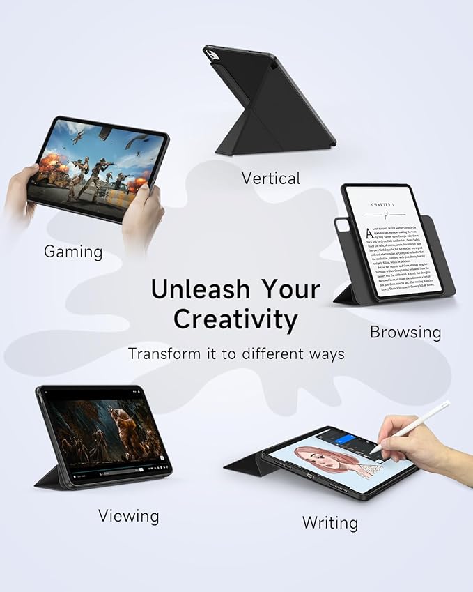 for iPad Pro 13 inch Case M5/M4 (2025/2024), Multi-Angle Y Fold Stand Magnetic Premium PU Leather Full Protective Case with Hidden Pencil Holder (Midnight Black)