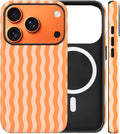 Magnetic for iPhone 17 Pro Max Case Cute Wavy Stripes Phone Case, Shockproof Slim TPU and Hard PC Protective Phone Cover Compatible with MagSafe Designed for Women Girls, Orange