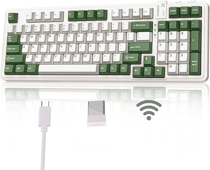 AUSDOM 98Pro Wireless Mechanical Keyboard, Tri-Mode BT/2.4GHz/USB-C Hot Swappable Custom Gaming Keyboard with Backlit, Gasket Structure, Linear Switches for Windows/Mac/PC (Clicky Sound)