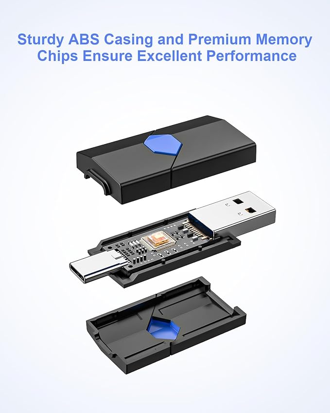 JUANWE 64GB USB Flash Drive 2.0 Type C + USB A Thumb Drive Retractable Dual Flash Drive Type C Memory Stick 2 in 1 Jump Drive for iPhone, iPad, Android Phones, Tablet, Laptop, Computers