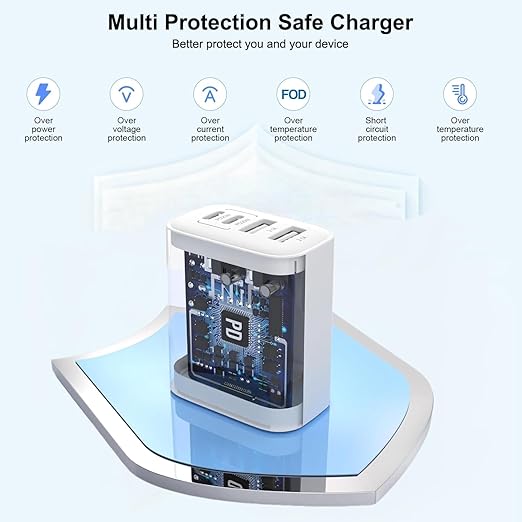 [Apple MFi Certified]40W iPhone 17/16/15 Fast Charger,PD 40W Type C Apple Charger 4 Port Wall Plug with 6FT USB C-C Fast Charging Woven Cord for iPhone 17/17 Pro/16/16e/16 Pro Max/15/iPad Pro/Air/Mini