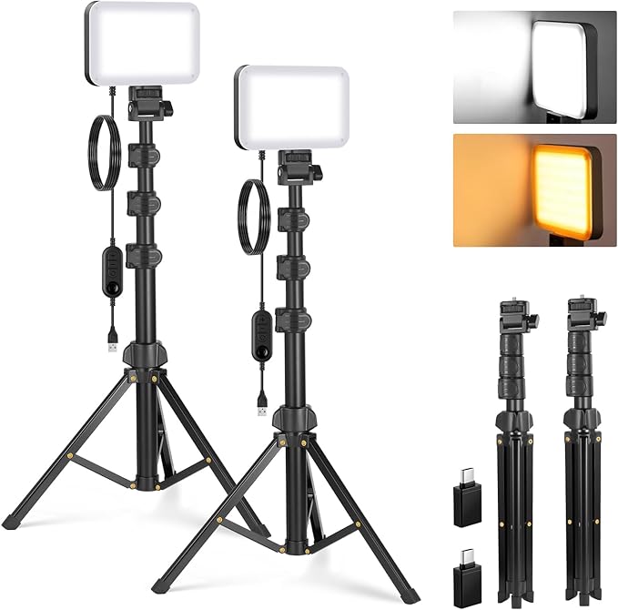 NEEWER Basics 2 Pack LED Video Light Panel Lighting Kit, 6.2" Dimmable Portable Studio Light with 53" Tripod Stand, 3200K-5600K/CRI95+ 810lux for Photography Video Recording Streaming Podcast, BP132