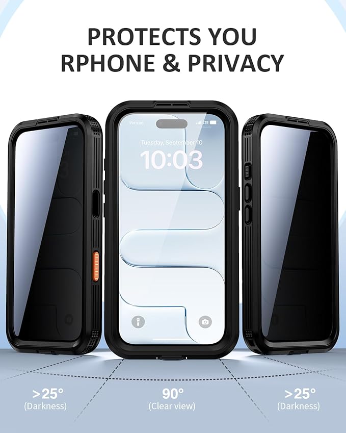 Lanhiem Magnetic for iPhone 17 Air Case, Built-in Privacy Screen Protector, IP68 Waterproof Dustproof Case, Compatible with MagSafe, Anti-Spy Full Body Phone Case for iPhone 17Air 6.5", Black